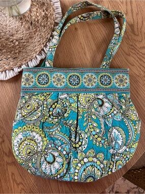 Vera Bradley Teal & Lime Quilted Peacock Paisley Tote